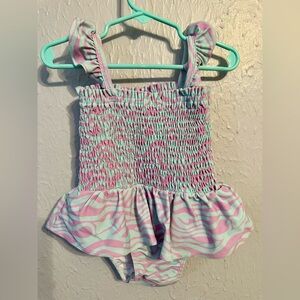 Caden Lane Girls Swimsuit Zebra Print Blue and Purple